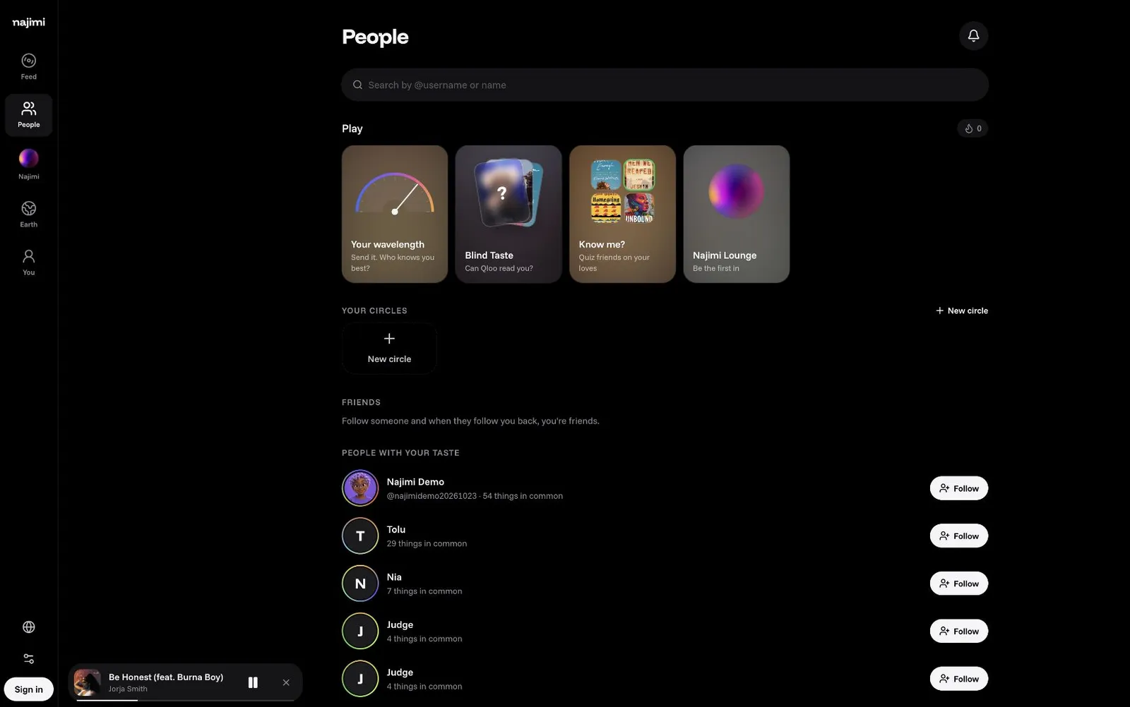 People: search, the arcade of games, the Najimi Lounge, circles and people with your taste